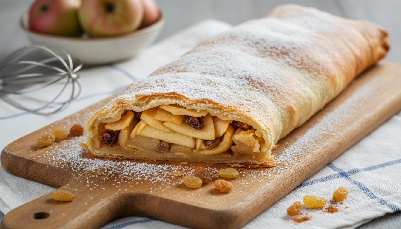 Strudel jabłkowy z rodzynkami i trikiem na chrupiące ciasto 4 Strudel jabłkowy z rodzynkami i trikiem na chrupiące ciasto