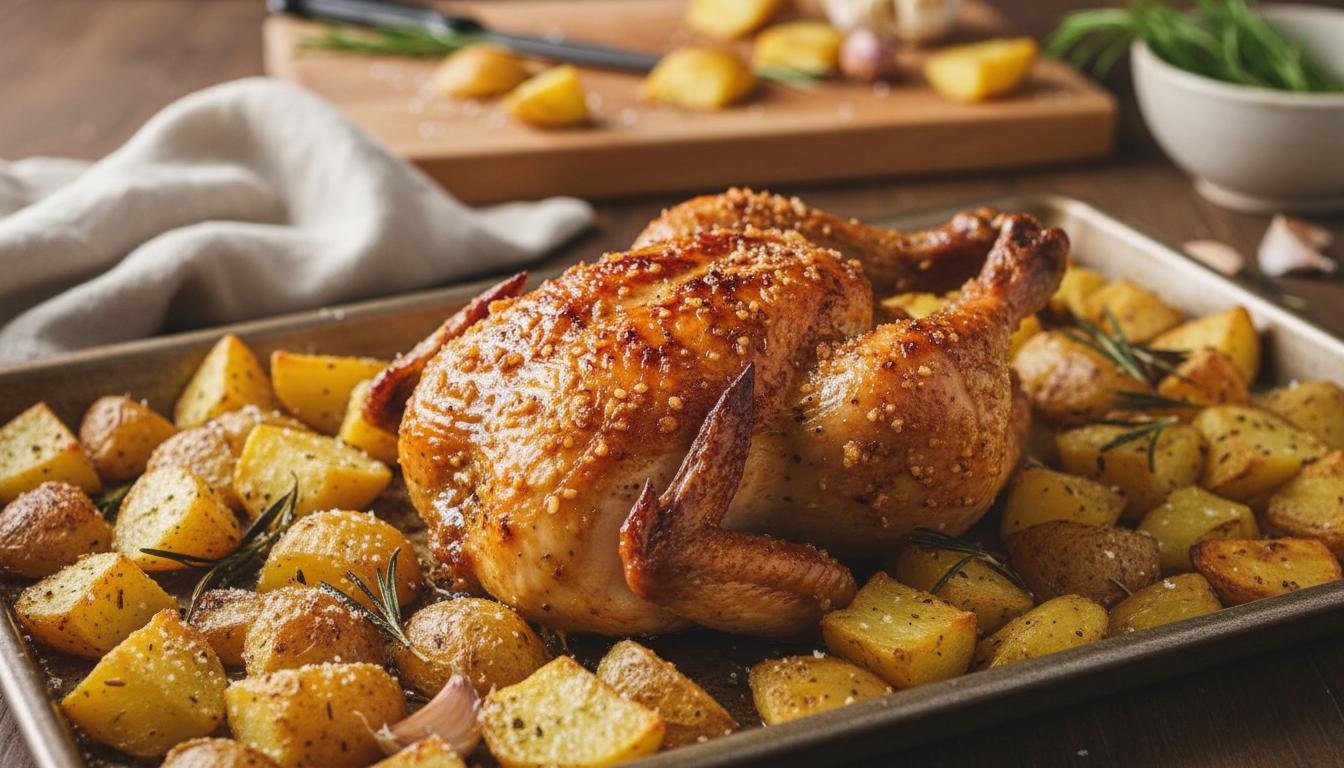 Pieczony kurczak z ziemniakami i jednym trikiem na chrupkość 5 Pieczony kurczak z ziemniakami i jednym trikiem na chrupkość