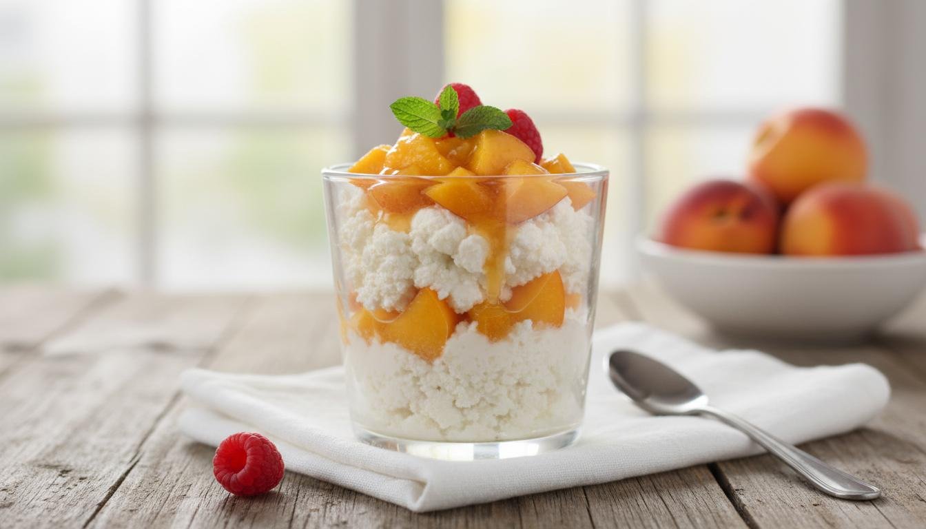 Pucharek twarogowy z brzoskwiniami i szybkim trikiem na warstwowanie 4 Pucharek twarogowy z brzoskwiniami i szybkim trikiem na warstwowanie