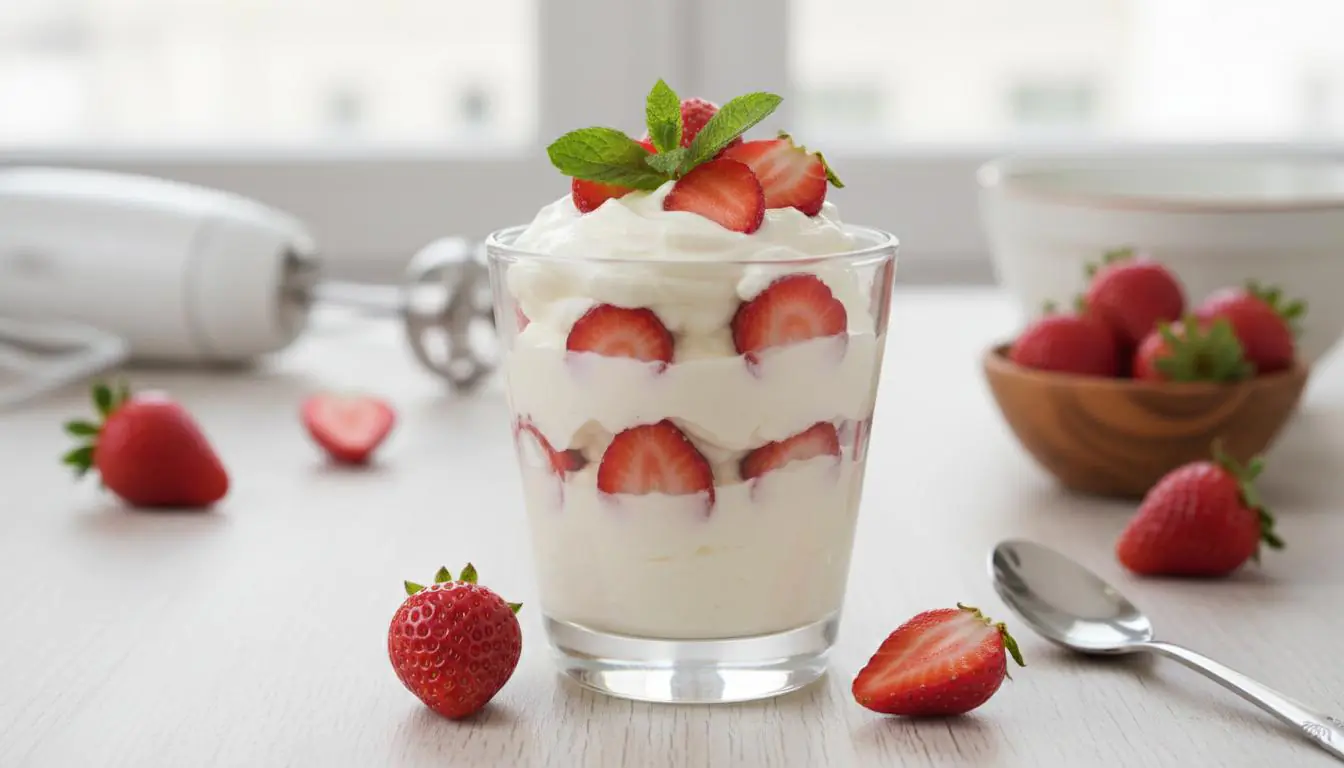 Kremowy pucharek twarogowy z truskawkami w pięć minut 4 Kremowy pucharek twarogowy z truskawkami w pięć minut