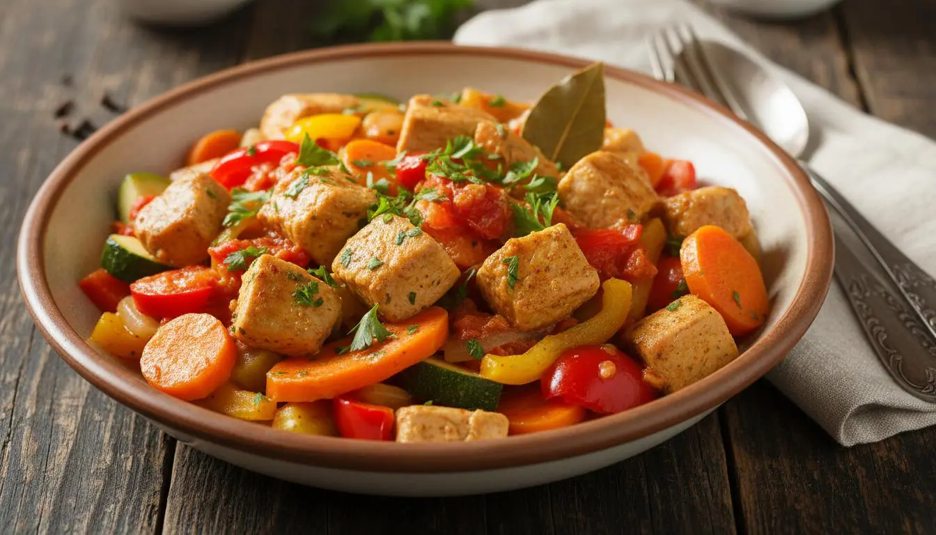 Mięso z indyka z warzywami i szybkim rozwiązaniem na soczystość