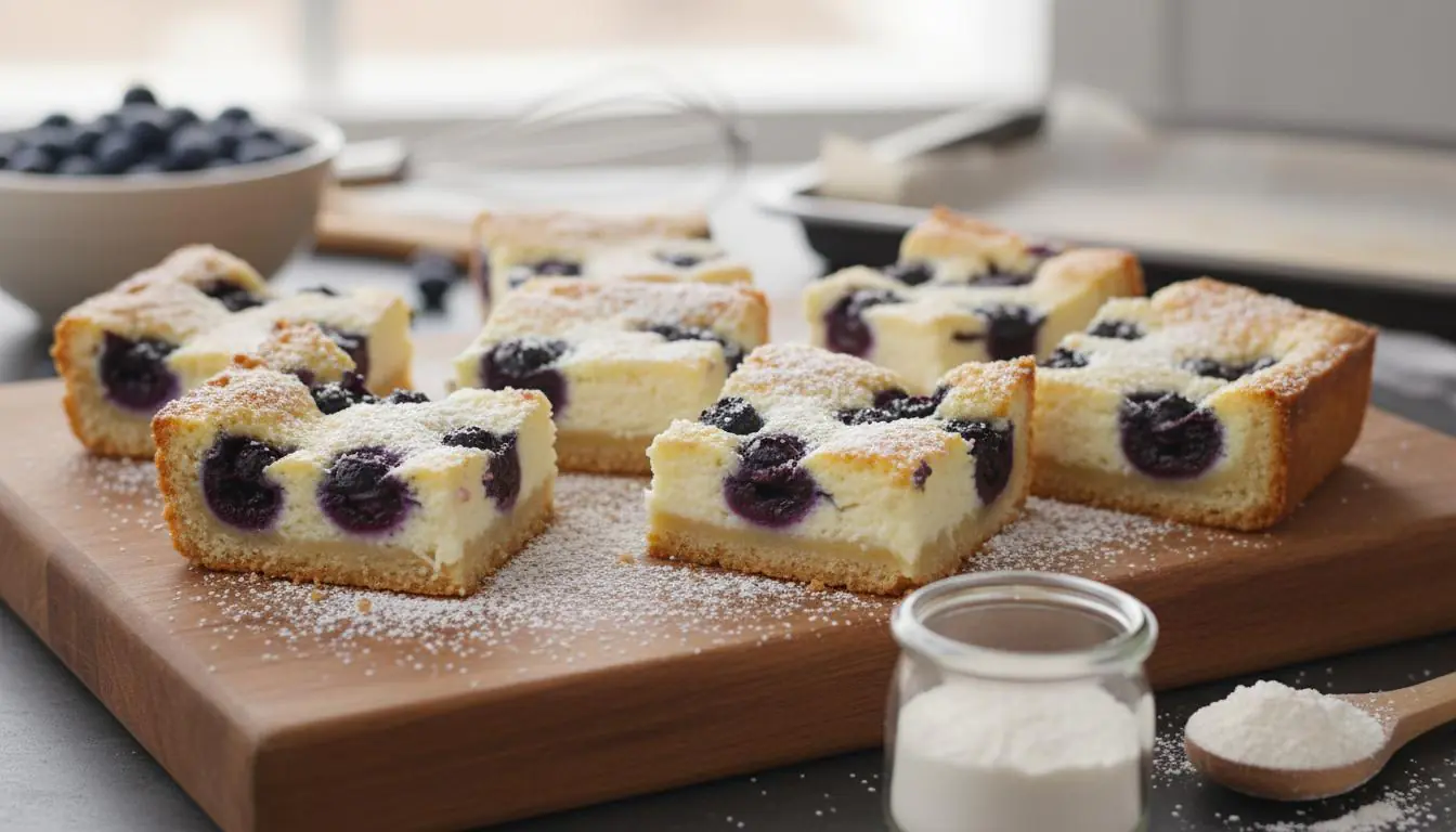 Borówkowe kostki z twarogiem i sprawdzonym sposobem przeciw przywieraniu